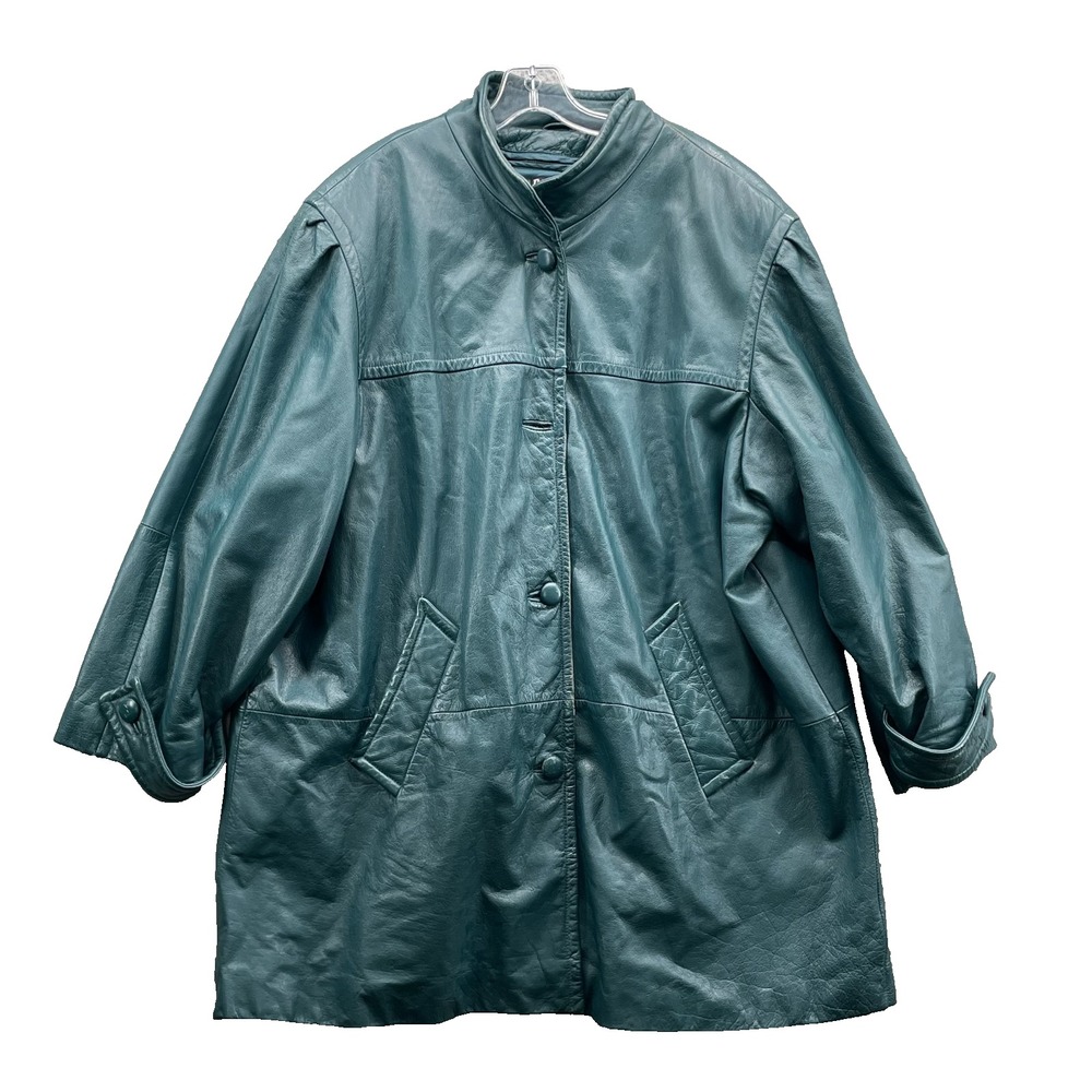 Vintage Roamans Leather Jacket Women Teal 2XL Coat Insulated Preppy Retro Office